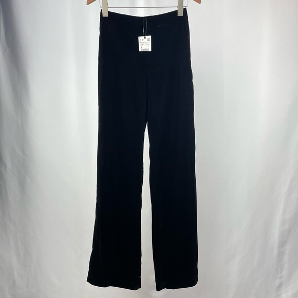 NWT Zara Velvet Straight Leg Trouser Pants In Black Size‎ Extra Small - Picture 4 of 9
